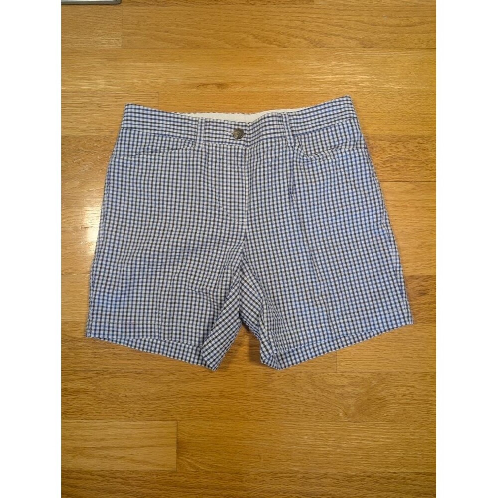 Lands' End Blue White Gingham Check Seersucker Shorts Size 10 100% Cotton
